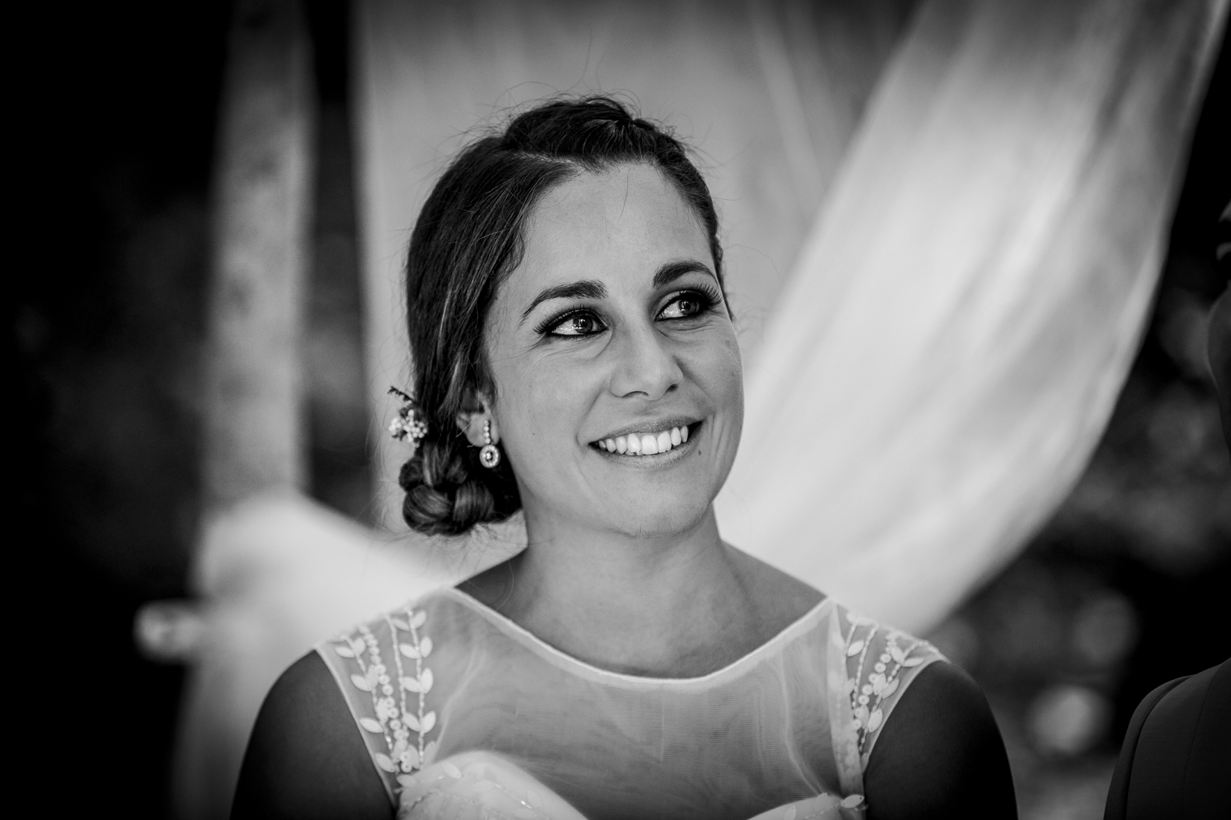 romantic portrait of bride at their mas del silenci wedding