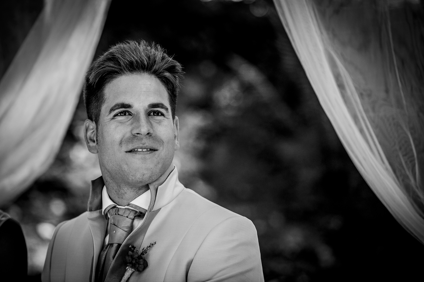 romantic portrait of thegroom at their mas del silenci wedding