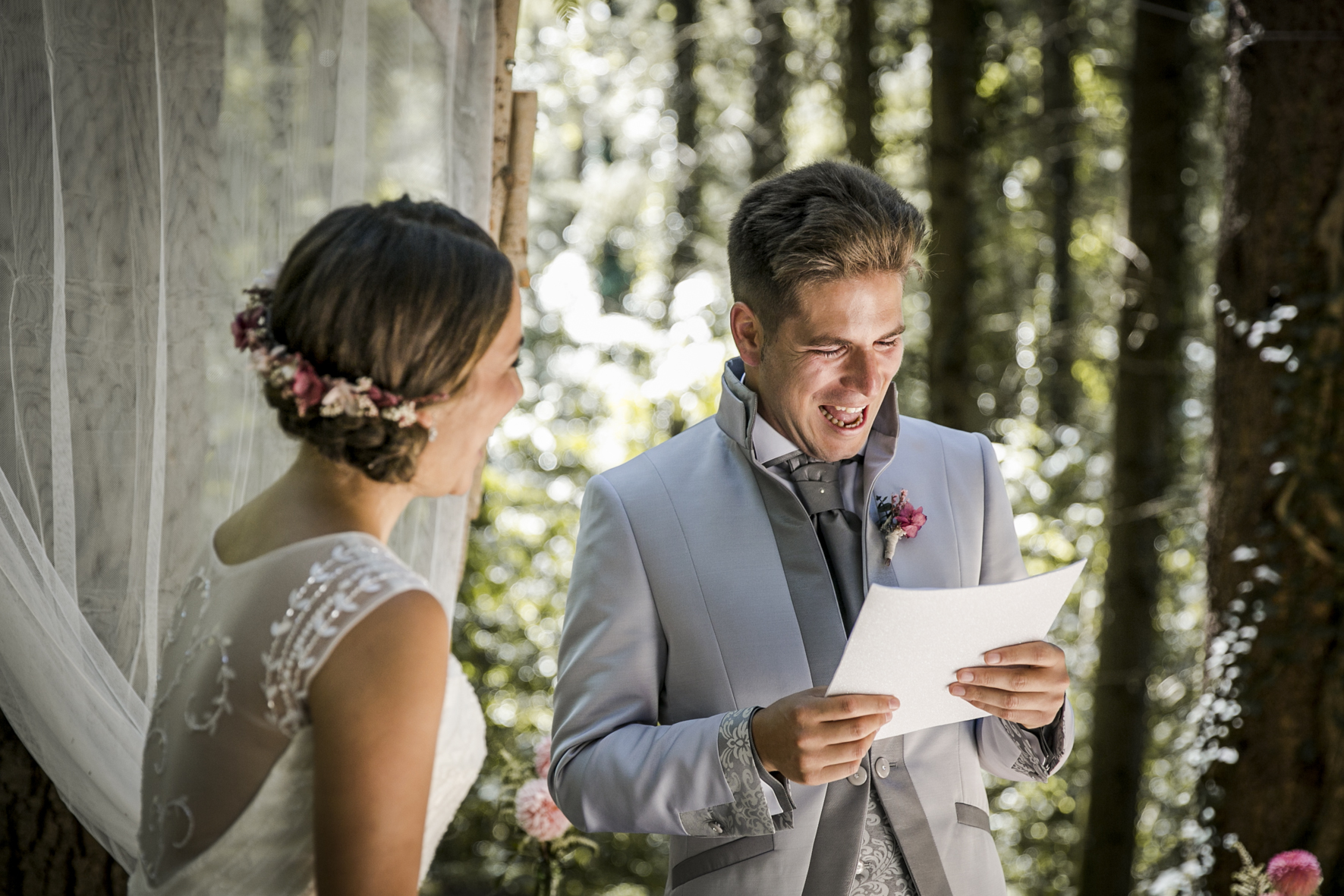  portrait of bride and groom during the ceremony at their mas del silenci wedding
