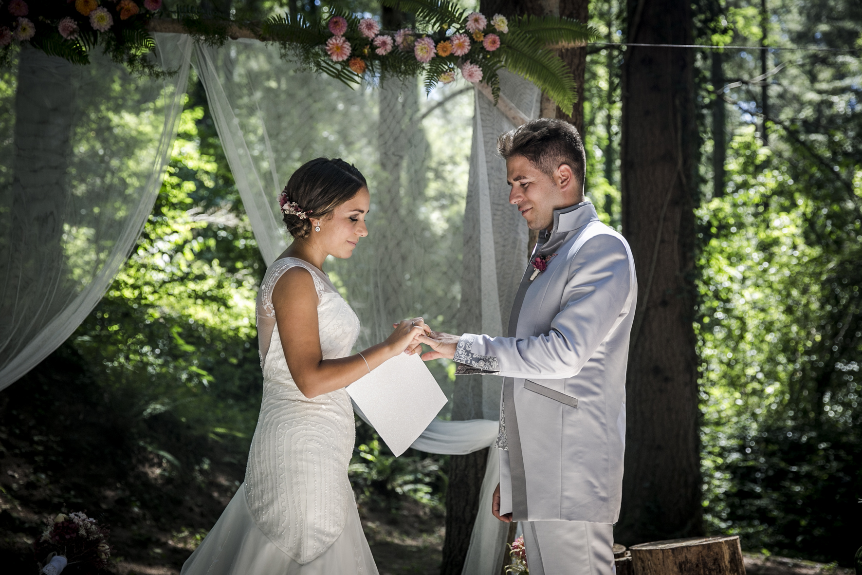 ring exchange at mas del silenci wedding